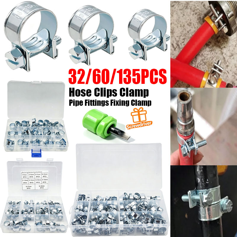 Hose Clamp Assorted - 32/60/135個入り 7-18mm ミニクランプ 燃料噴射ホース エアホース クランプ