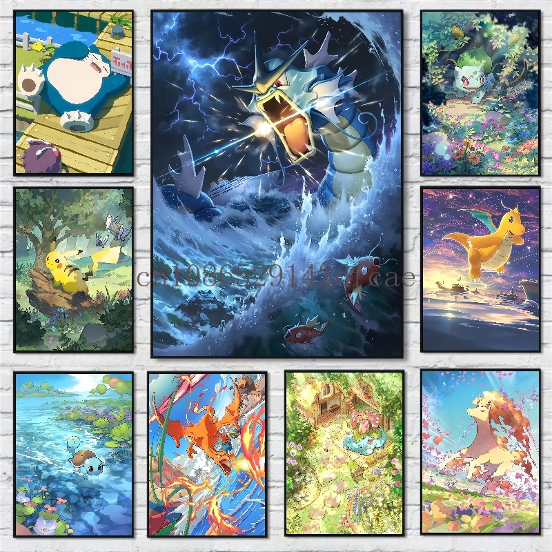 Home Improvement Tv Show - ポケモン漫画キャンバス絵画,ポスター,壁画画像,壁アート,家の装飾,ピカチュウ,カリザード,フシギダネ,高品質