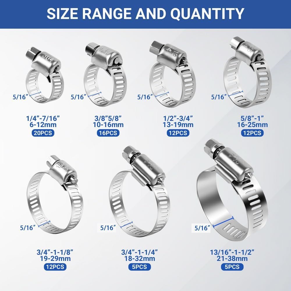 82個入りホースクランプ詰め合わせセット ステンレス鋼製ウォ - Hose Clamp Assorted のレビューと価格