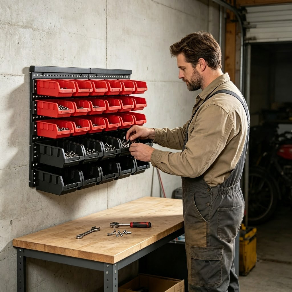 壁掛け収納ボックスオーガナイザーラック、30個の2色ビン付き - Home Improvement Binford Tools のレビューと価格