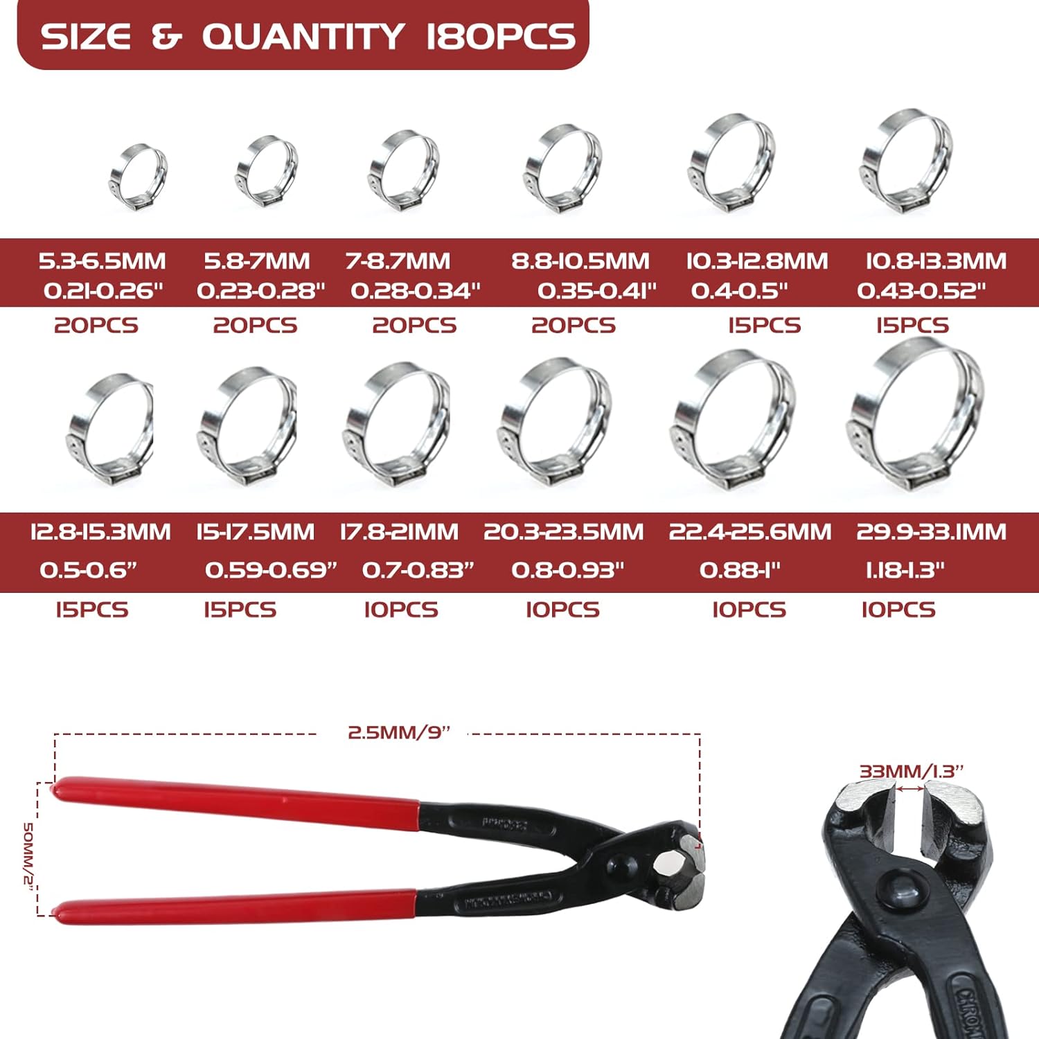 シングルアイストクランプとプライヤー、収納ボックス、304ス - Hose Clamp Assorted のレビューと価格